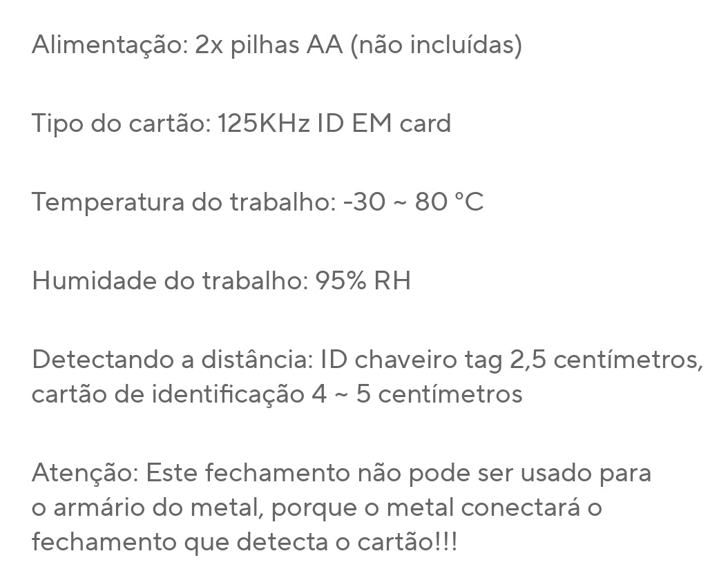 Fechadura eletromagnetica gavetas com tag id