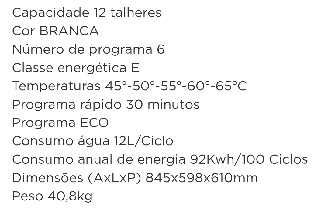 Máquina de Lavar loiça Finlux 12 conjuntos